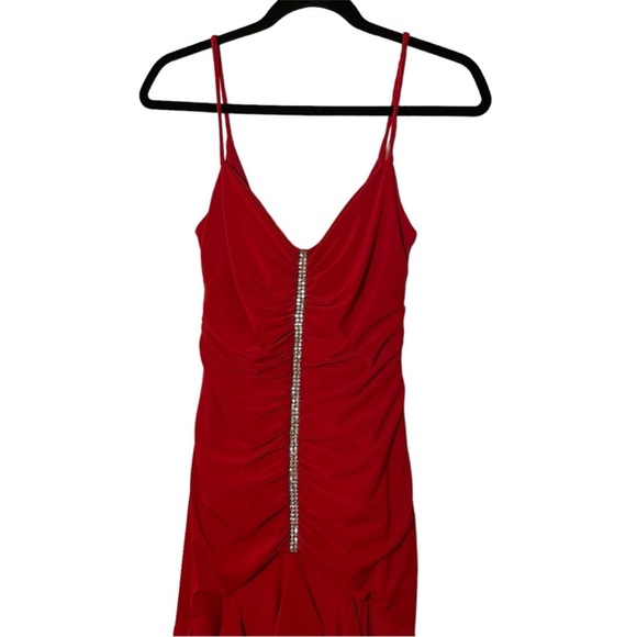 Red Cocktail Dress with Rhinestones and Ruffles  Scott McClintock Size 10 - Picture 2 of 7